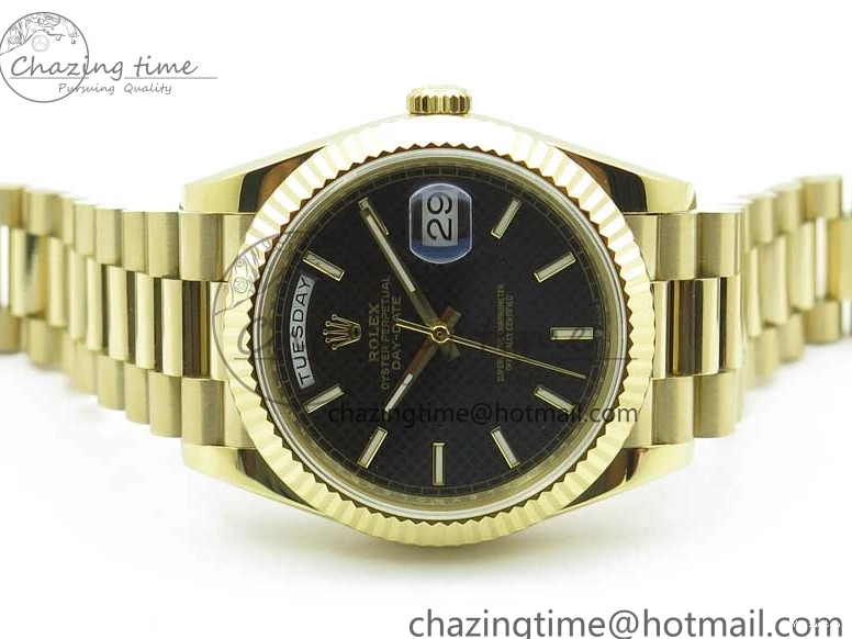 Black 40mm YG 228239 904 Version YG Bracelet Dial Markers BP A2836 Stick New Day-Date Dial on President 0420